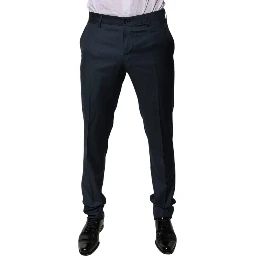 Blue Wool Tapered Formal Dress Pants