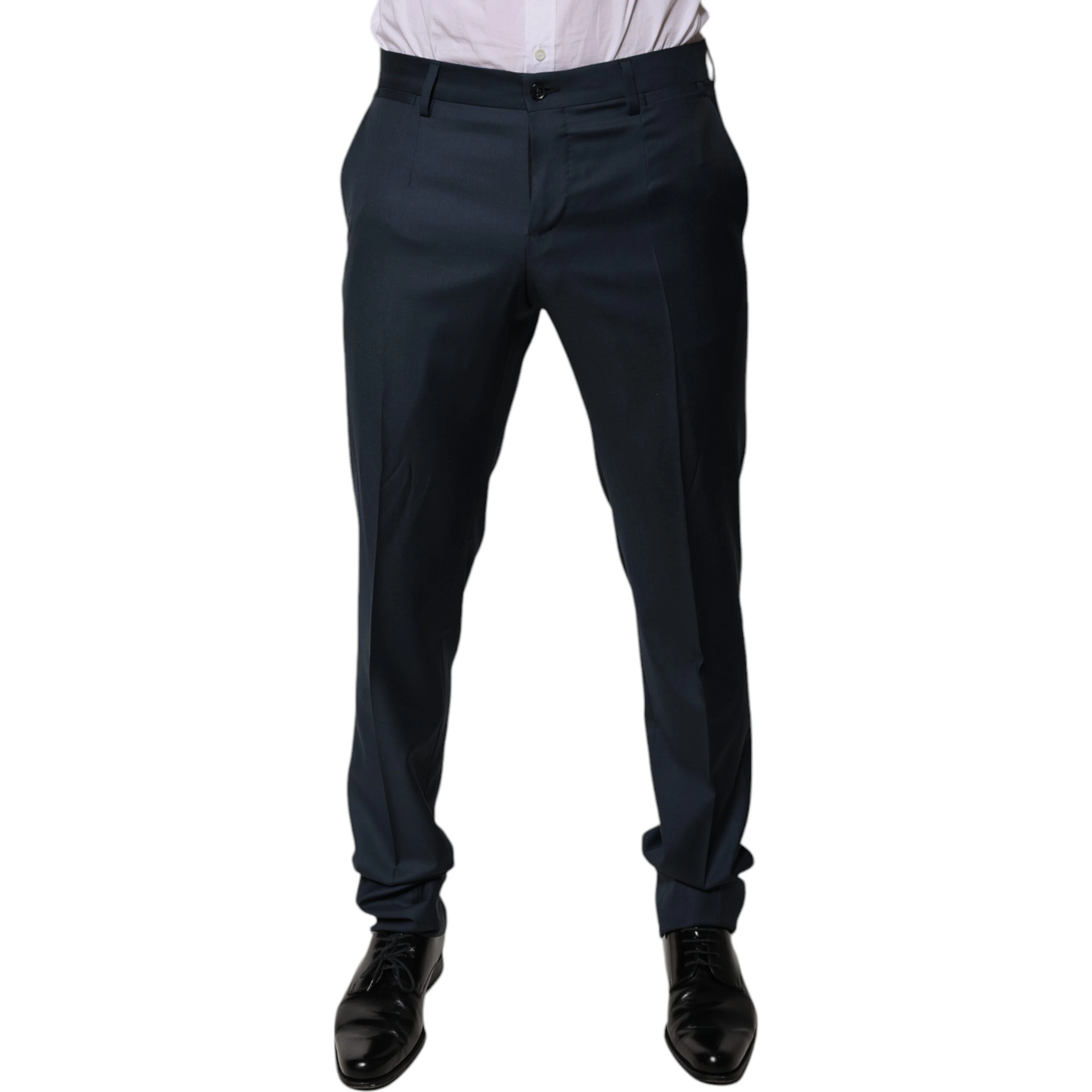 Blue Wool Tapered Formal Dress Pants