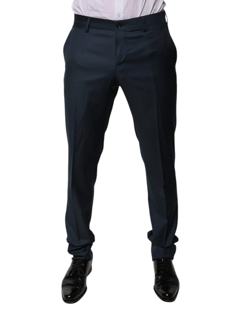 Blue Wool Tapered Formal Dress Pants
