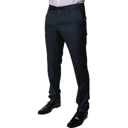Blue Wool Tapered Formal Dress Pants