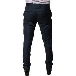 Blue Wool Tapered Formal Dress Pants