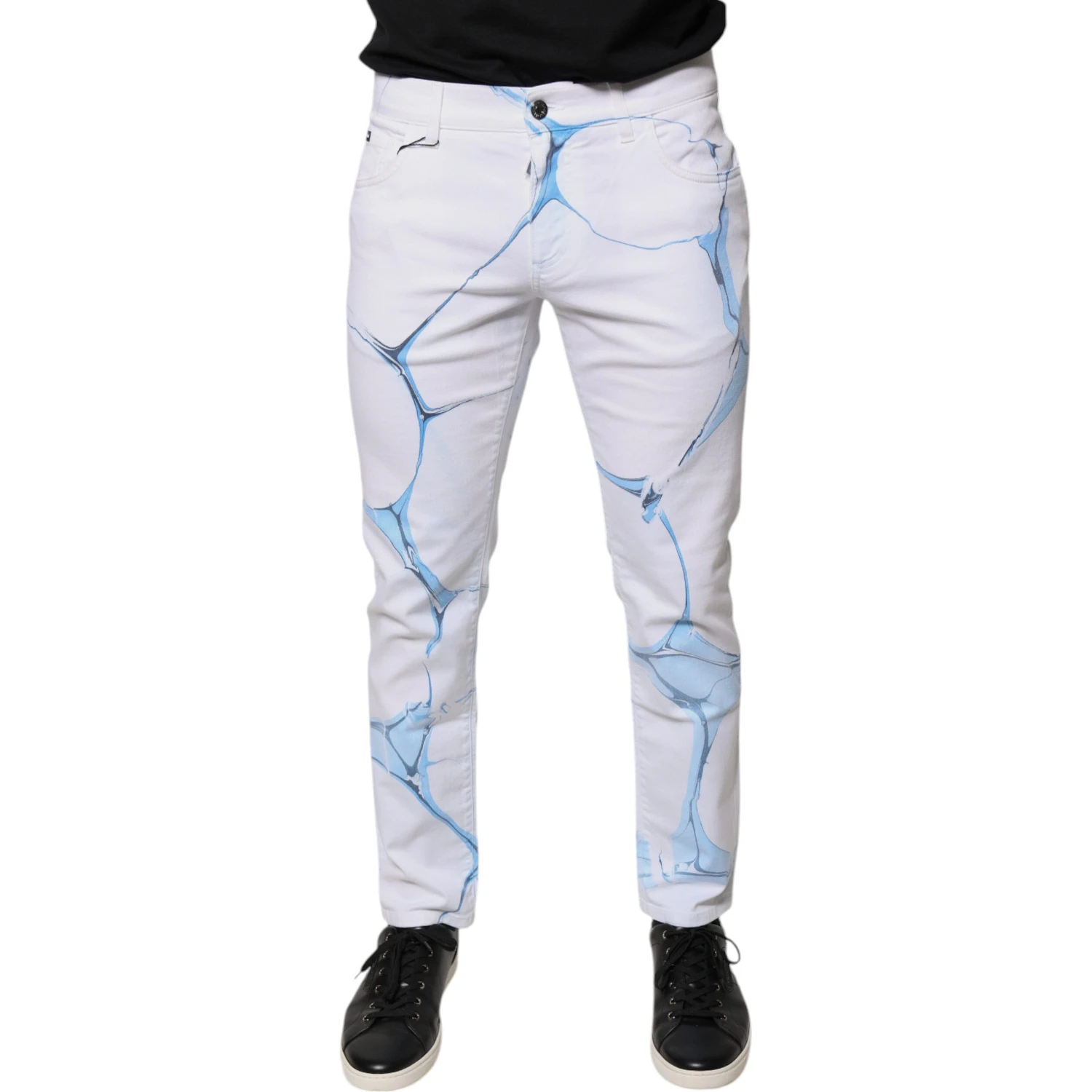 White Blue Cotton Stretch Skinny Denim Jeans