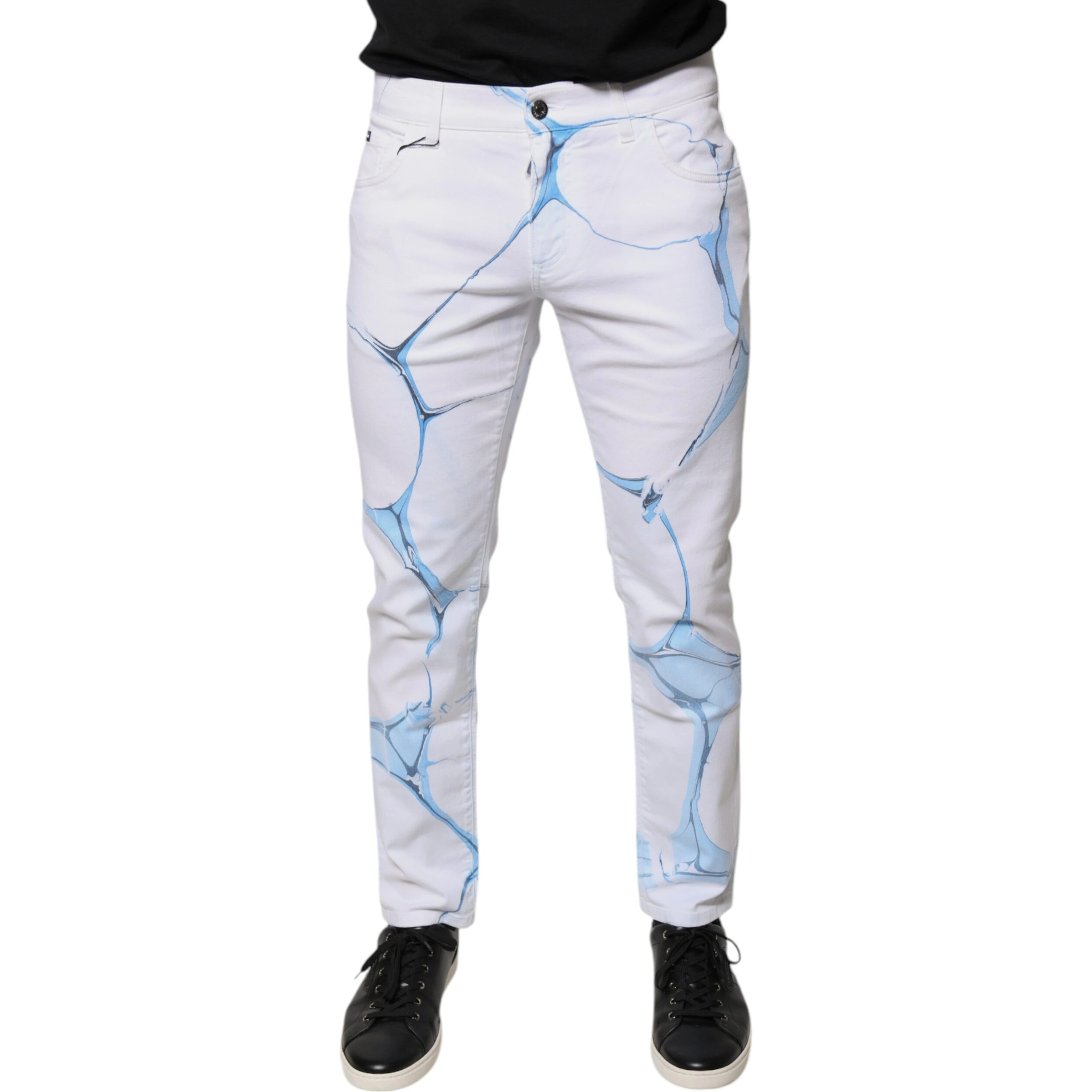 White Blue Cotton Stretch Skinny Denim Jeans
