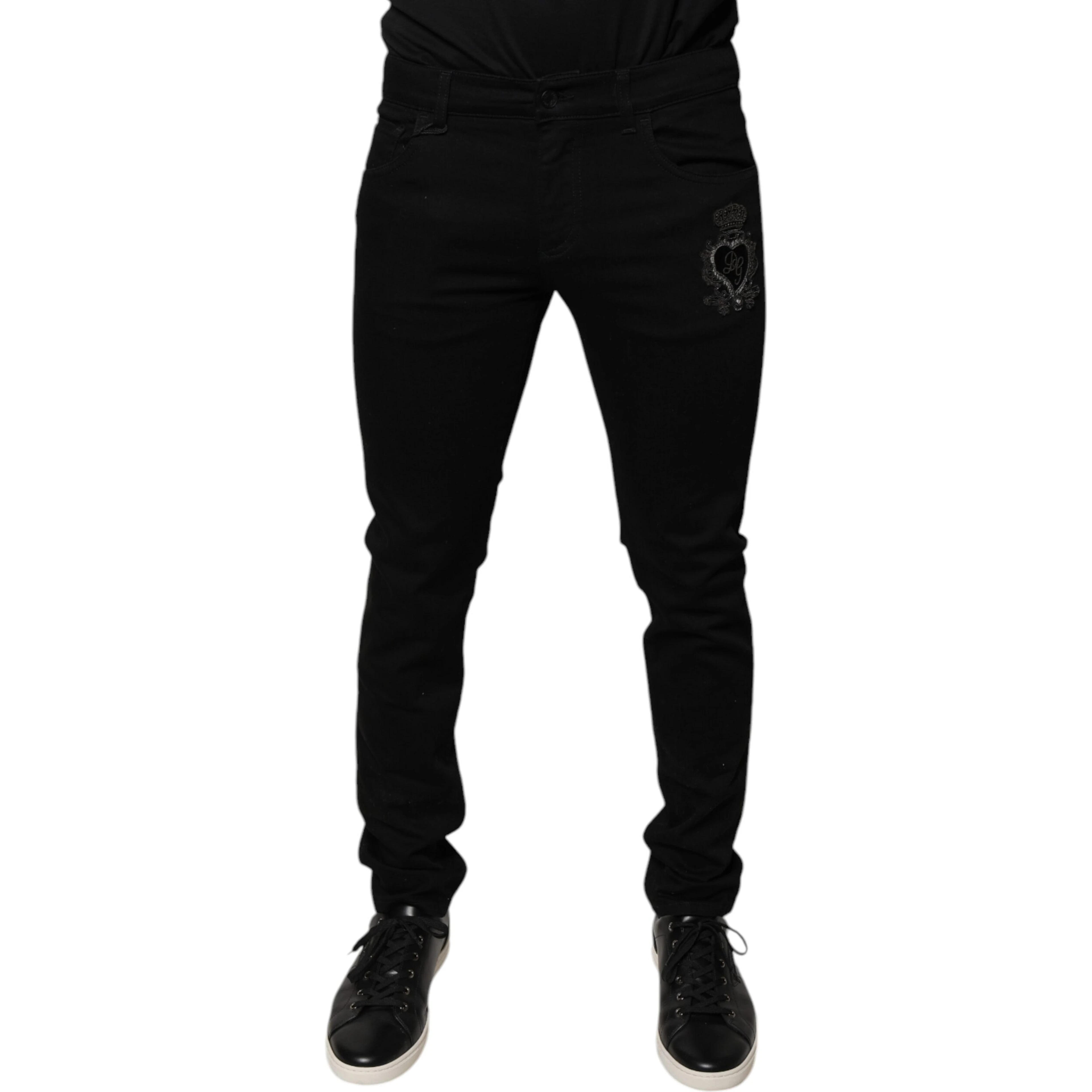 Black DG Crown Logo Cotton Skinny Denim Jeans