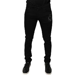 Black DG Crown Logo Cotton Skinny Denim Jeans