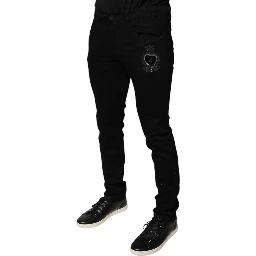 Black DG Crown Logo Cotton Skinny Denim Jeans