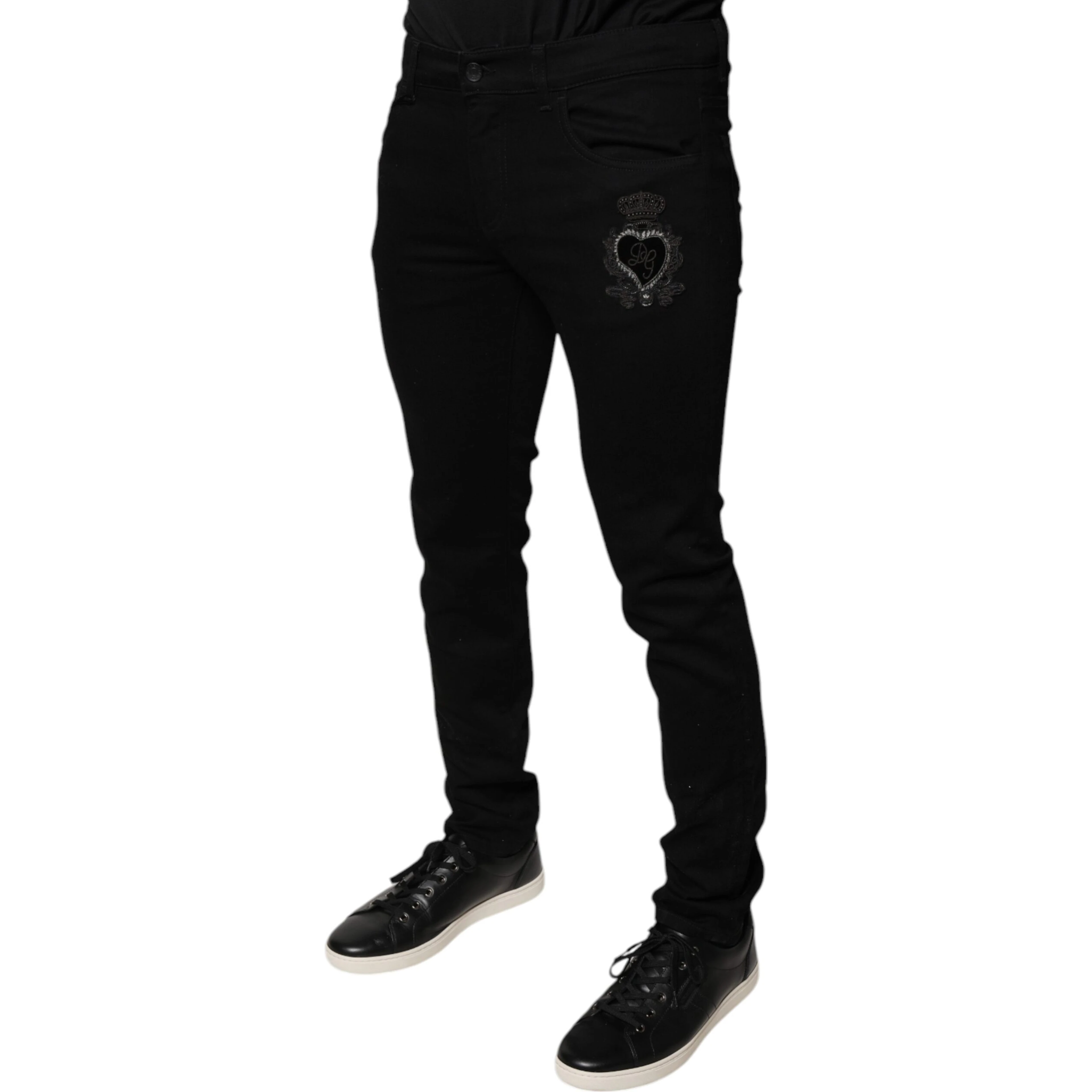 Black DG Crown Logo Cotton Skinny Denim Jeans