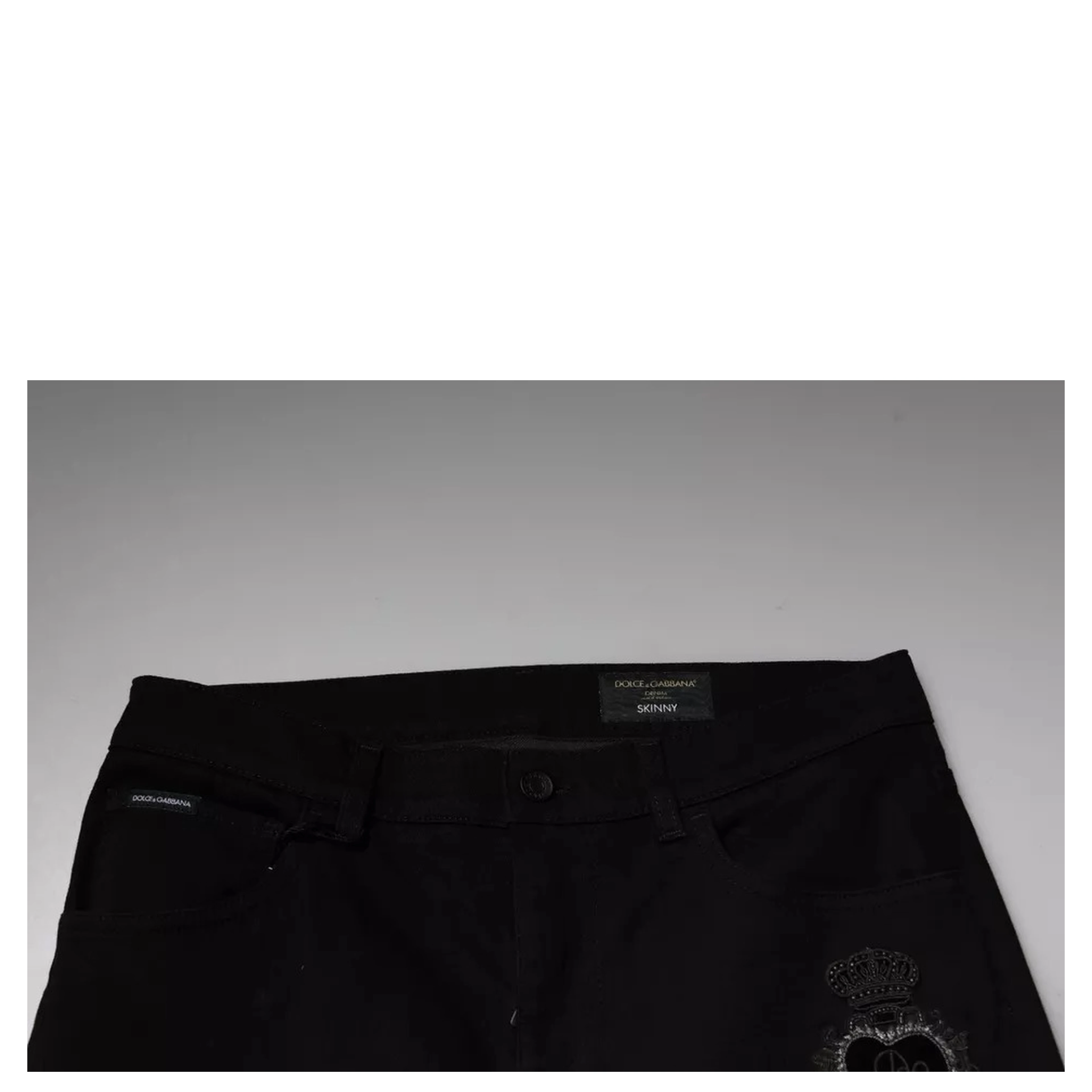 Black DG Crown Logo Cotton Skinny Denim Jeans