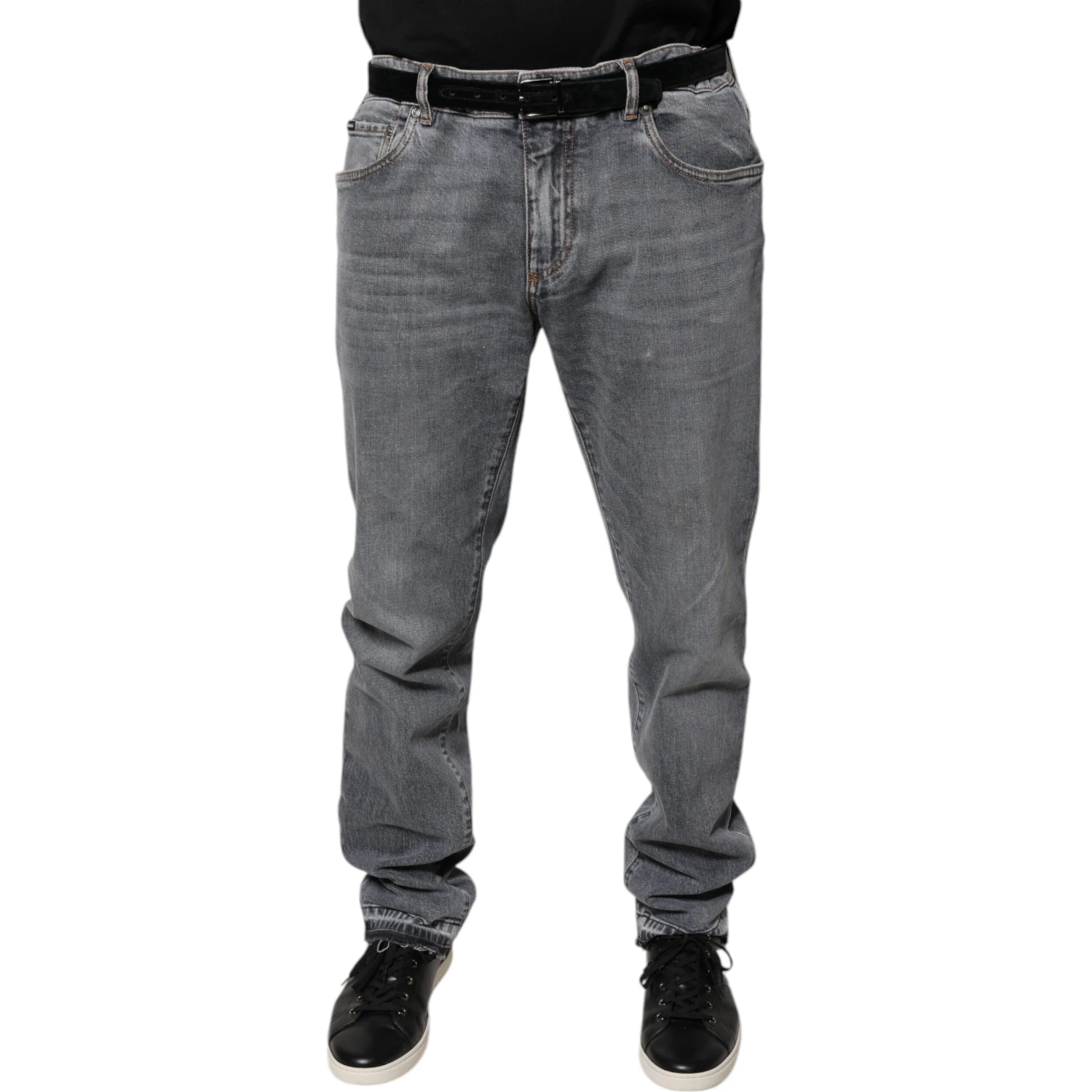 Gray Logo Cotton Stretch Skinny Denim Jeans