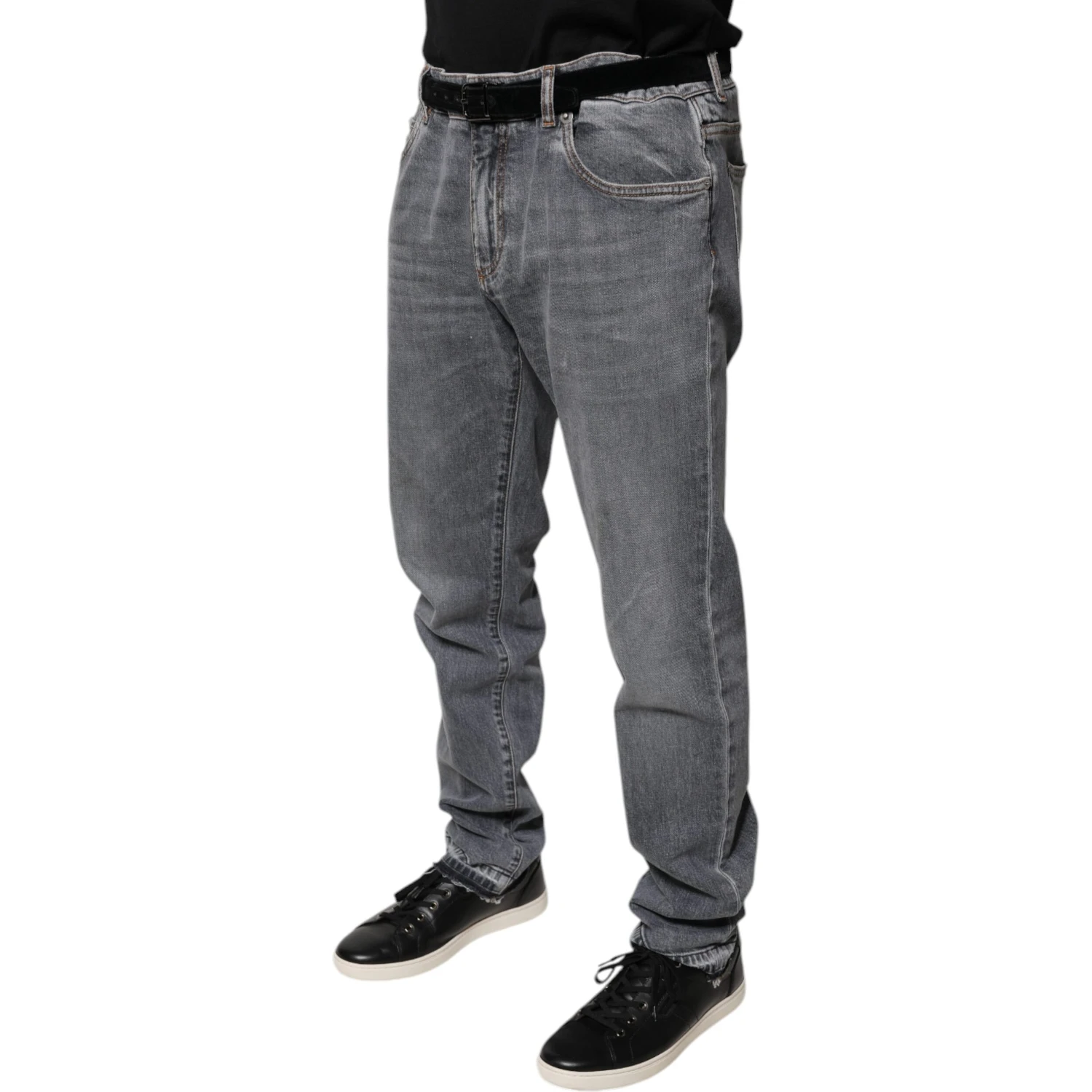 Gray Logo Cotton Stretch Skinny Denim Jeans