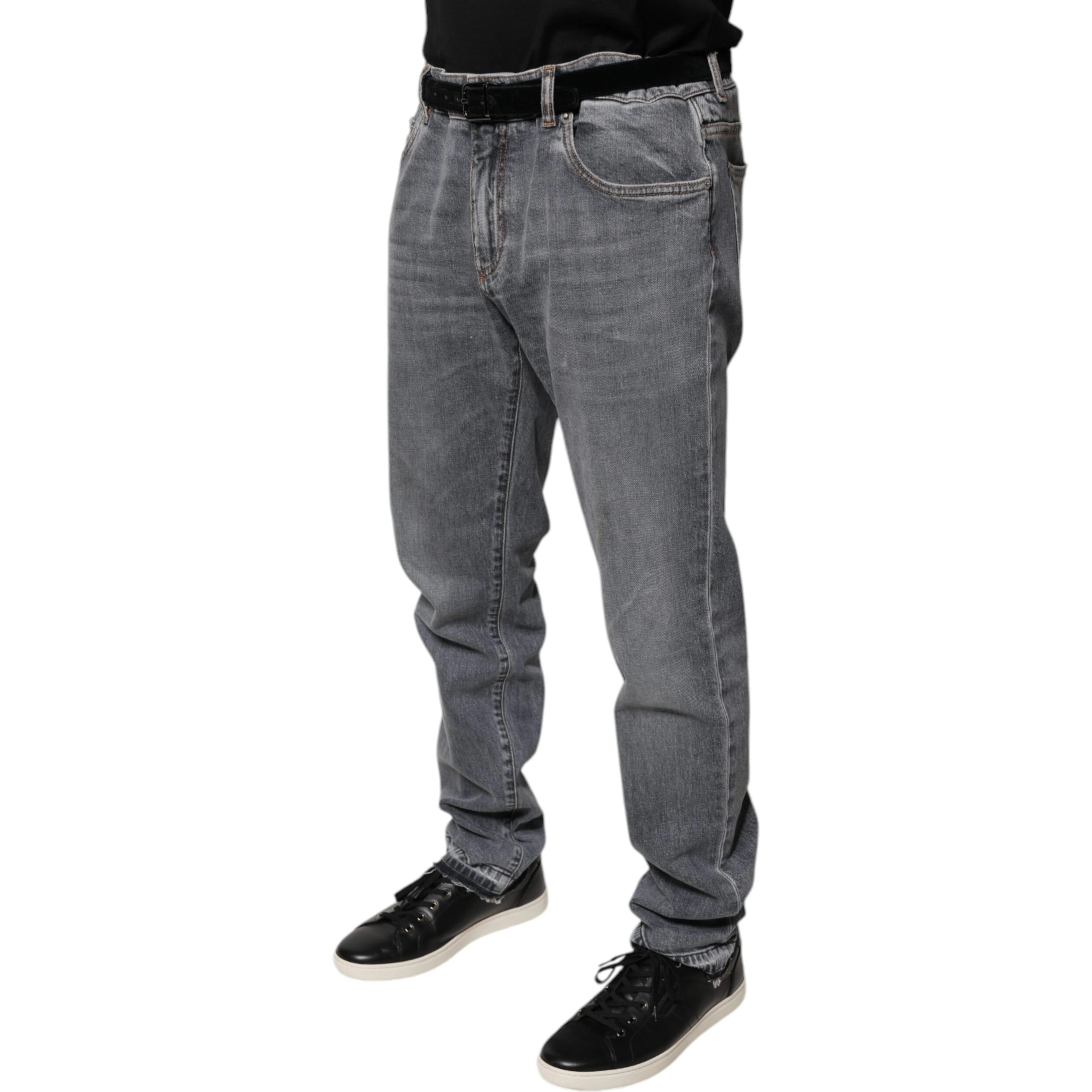 Gray Logo Cotton Stretch Skinny Denim Jeans