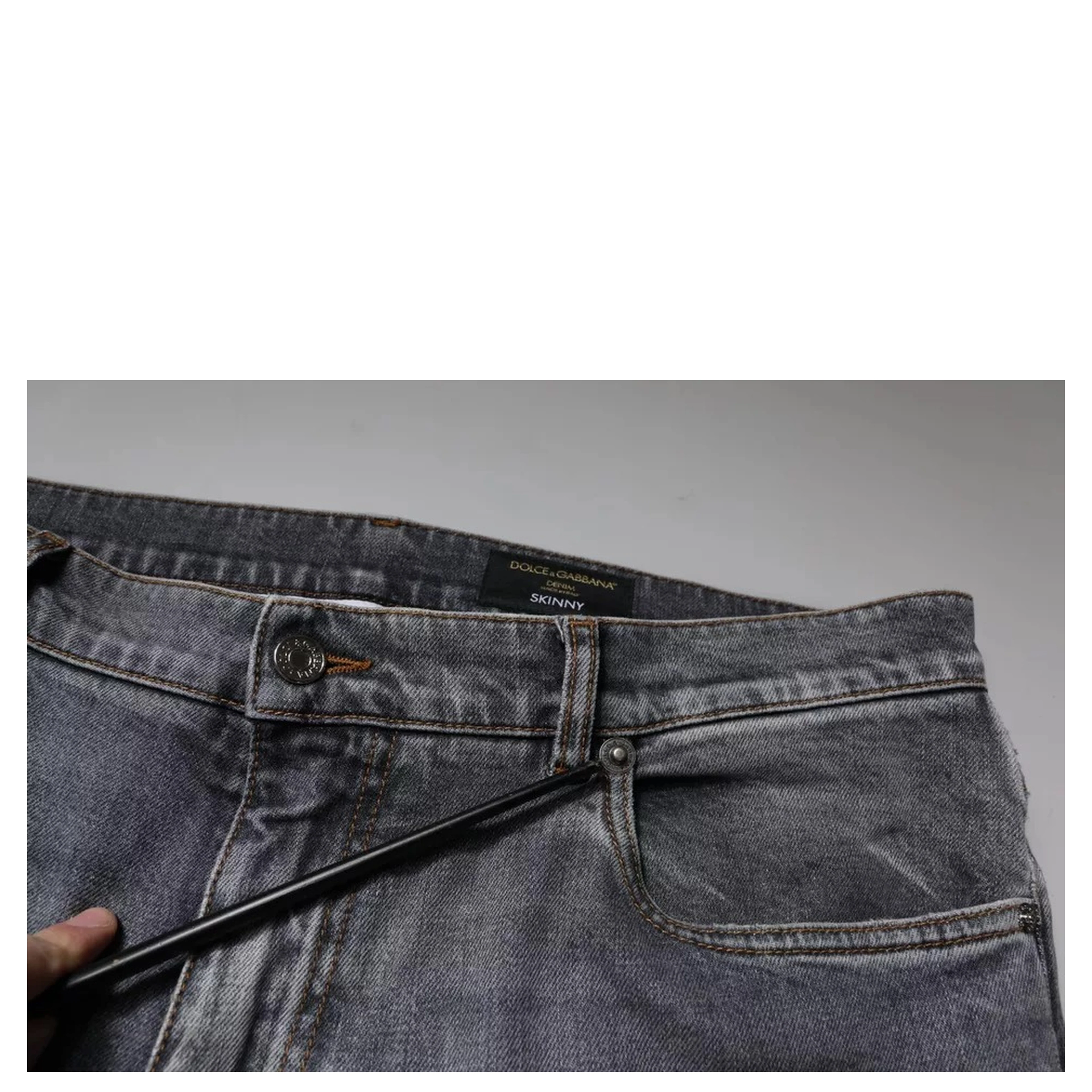 Gray Logo Cotton Stretch Skinny Denim Jeans