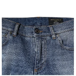 Blue Tattered Cotton Stretch Skinny Denim Jeans