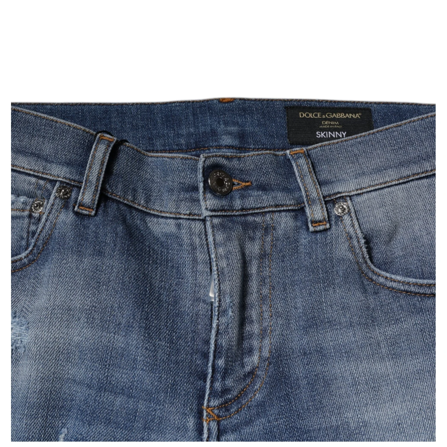 Blue Tattered Cotton Stretch Skinny Denim Jeans