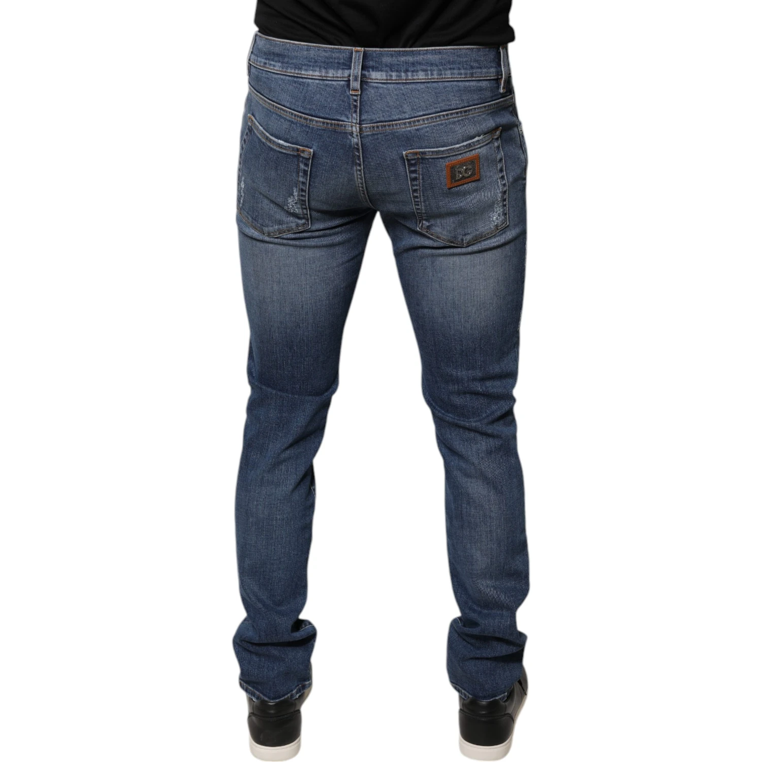 Blue Tattered Cotton Stretch Skinny Denim Jeans