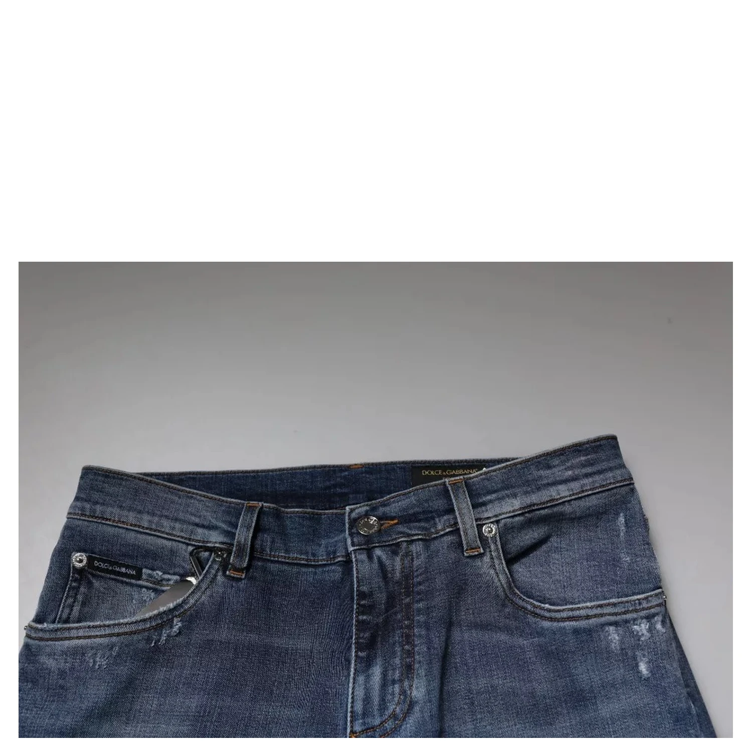 Blue Tattered Cotton Stretch Skinny Denim Jeans