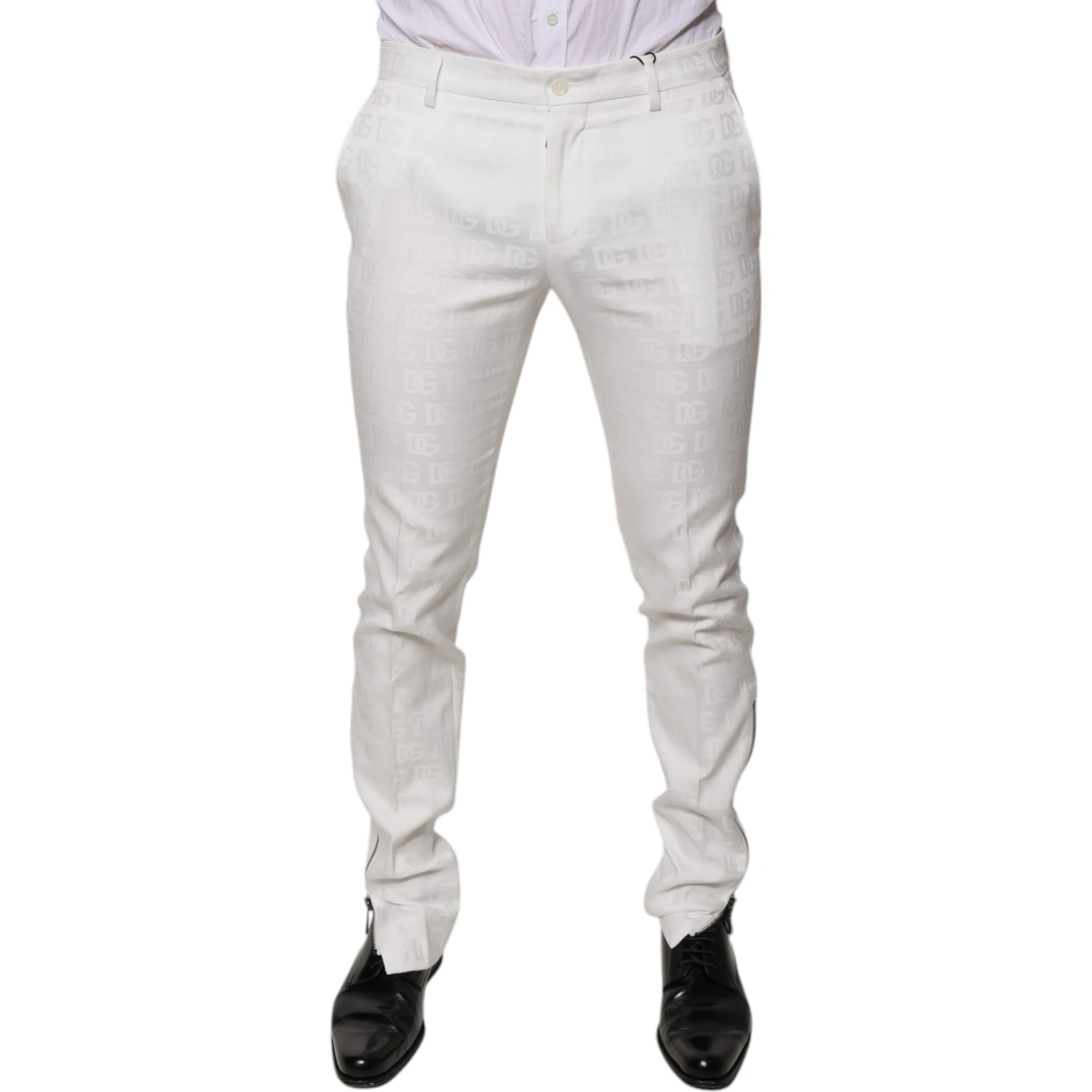 White Cotton Tapered Formal Dress Pants