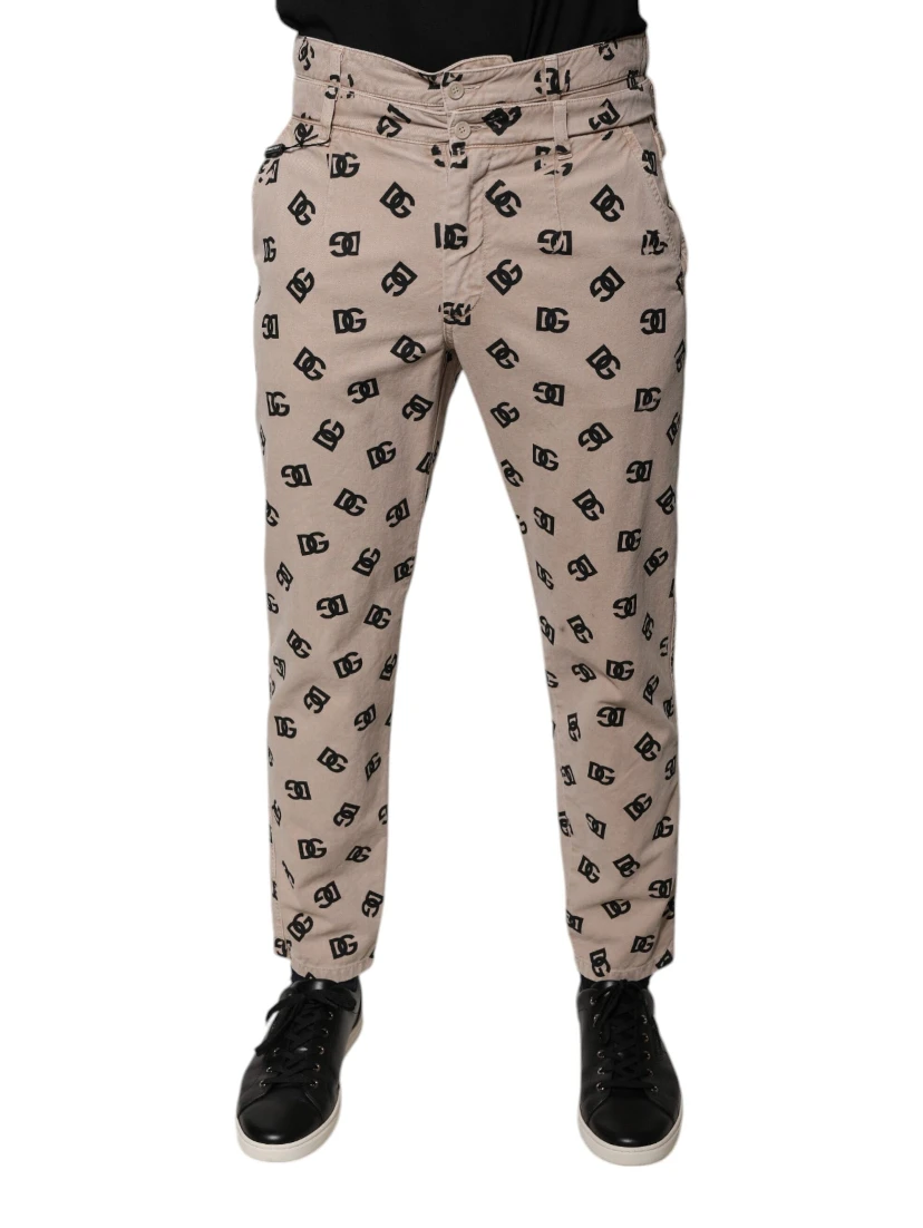 Beige Logo Cotton Skinny Denim Jeans