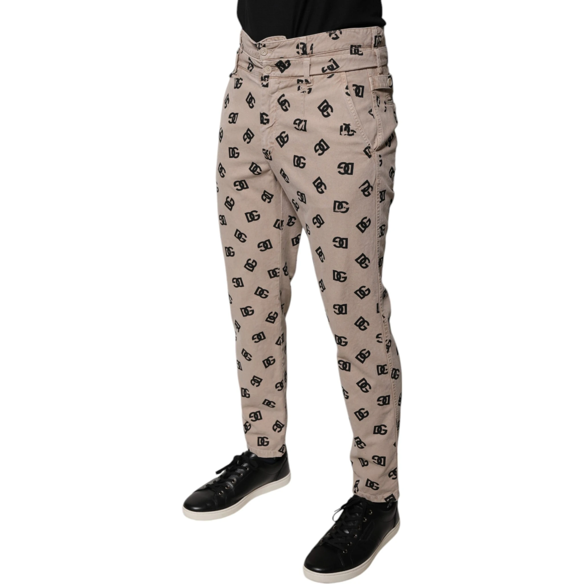 Beige Logo Cotton Skinny Denim Jeans