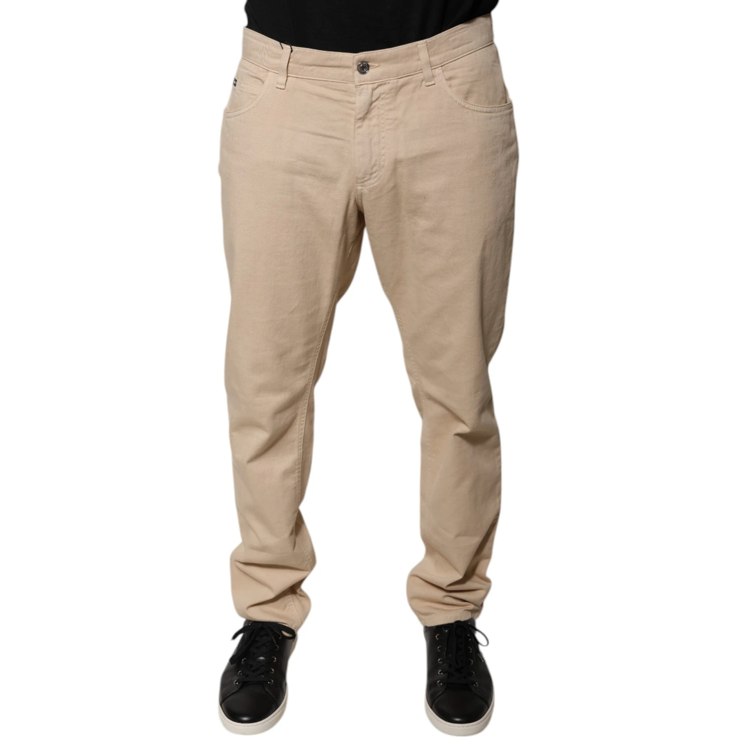Beige Cotton Mid Waist Skinny Denim Jeans