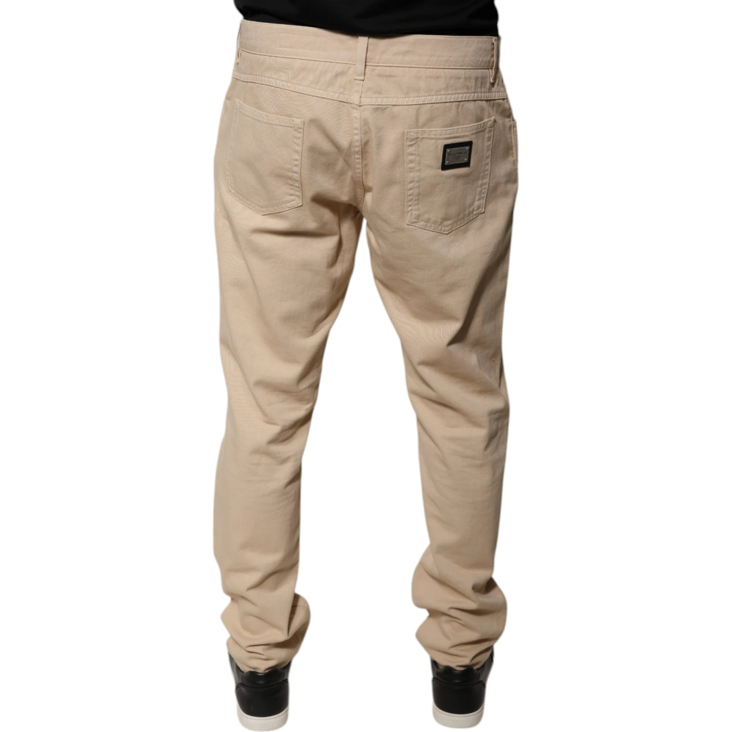 Beige Cotton Mid Waist Skinny Denim Jeans