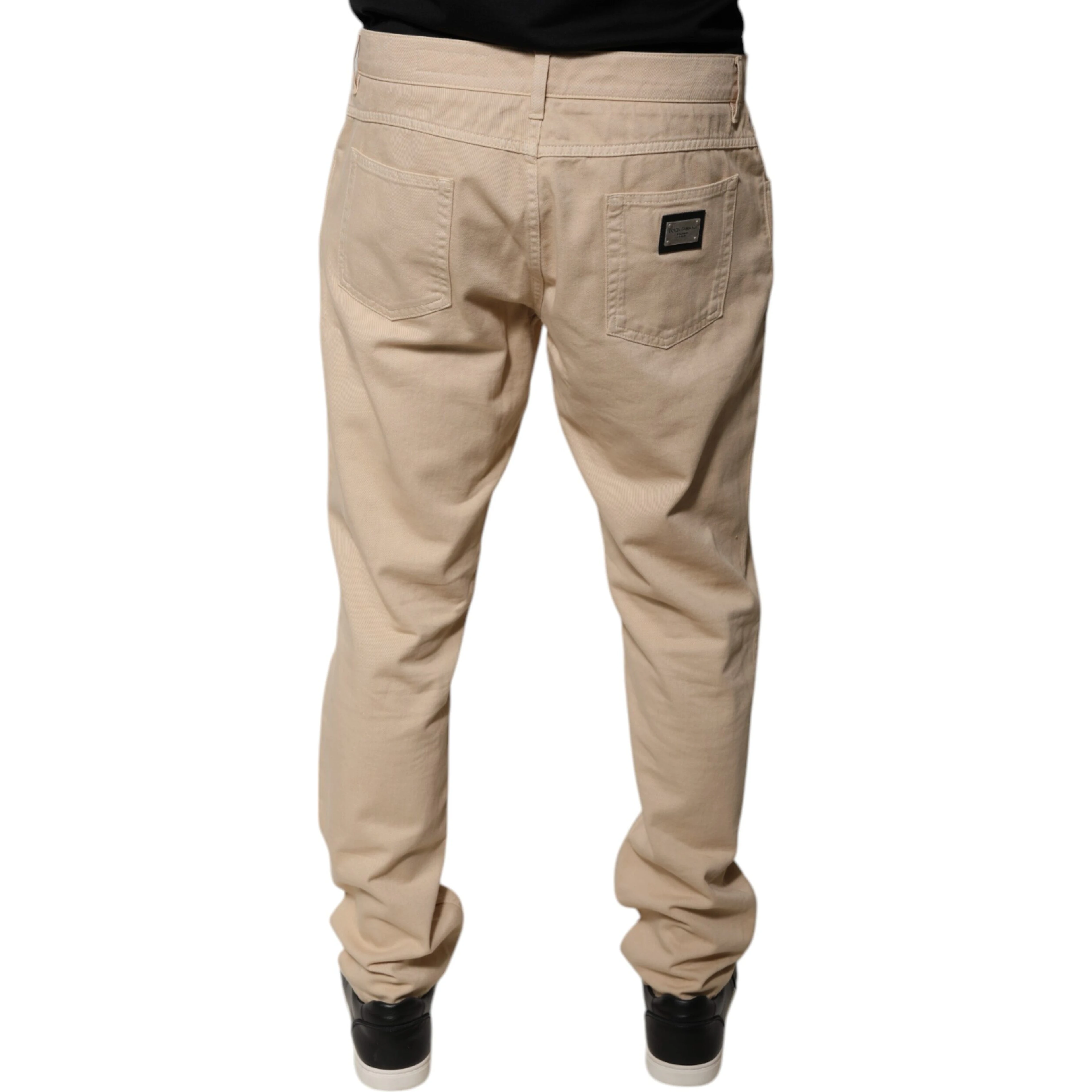Beige Cotton Mid Waist Skinny Denim Jeans