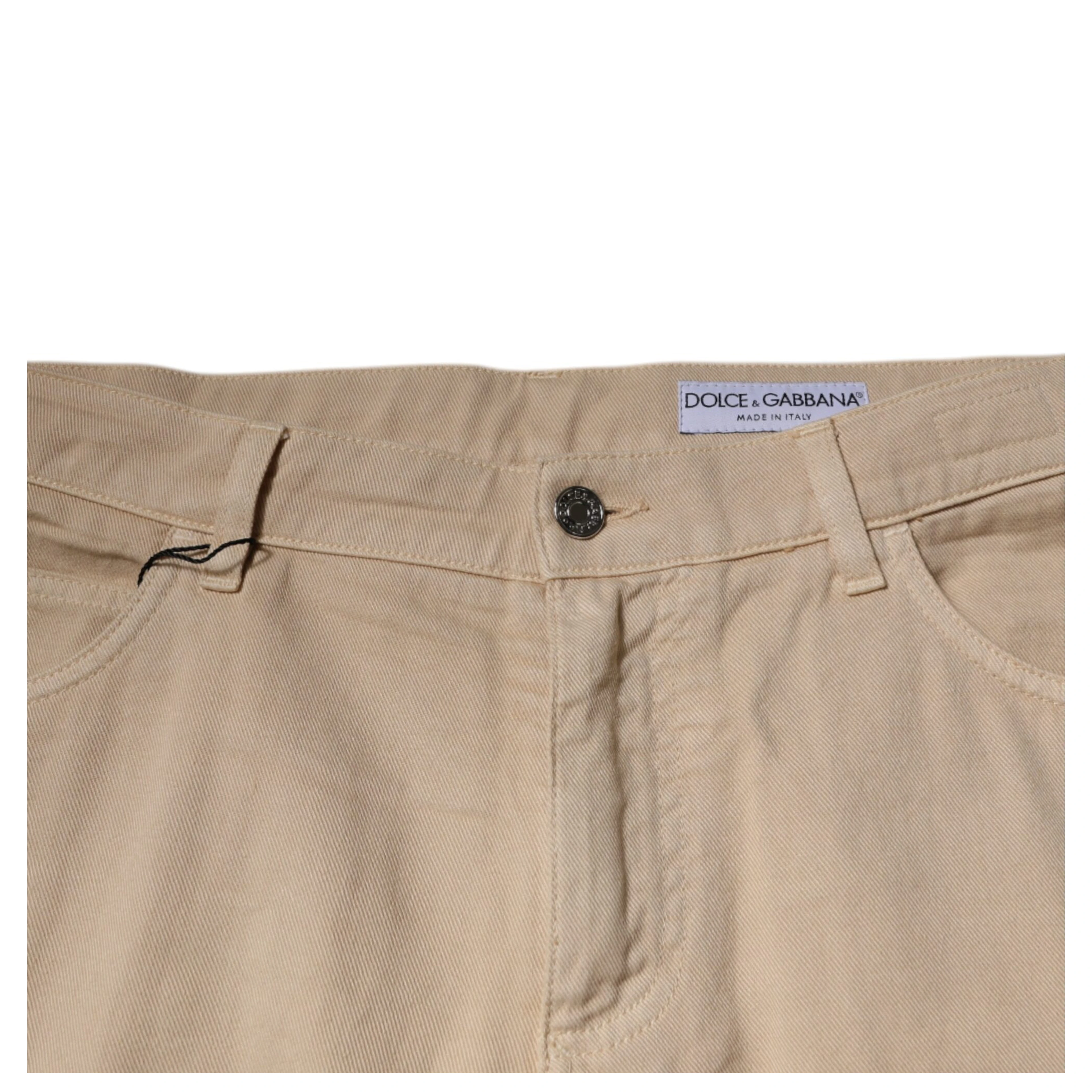 Beige Cotton Mid Waist Skinny Denim Jeans