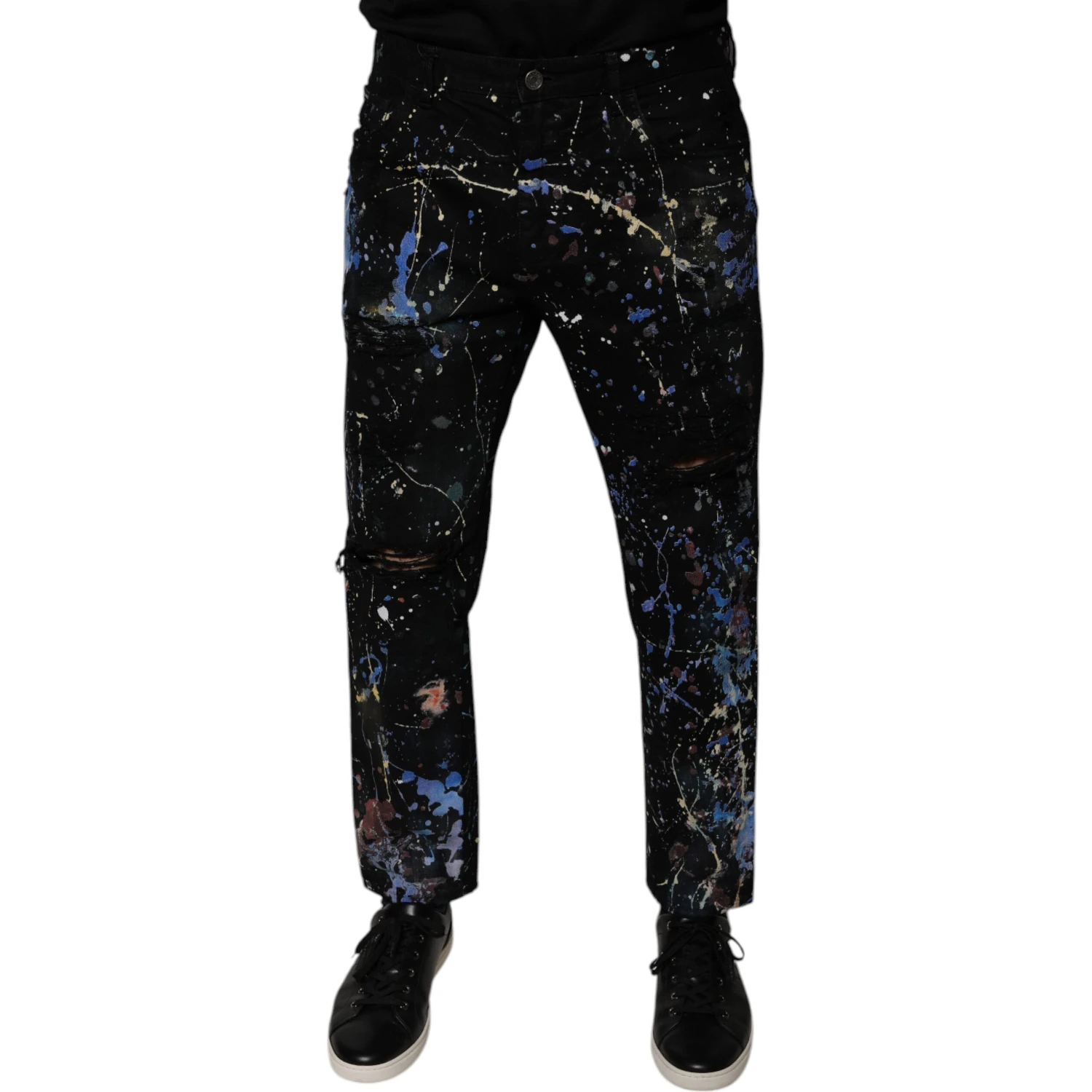 Black Color Splash Cotton Skinny Denim Jeans