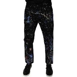 Black Color Splash Cotton Skinny Denim Jeans
