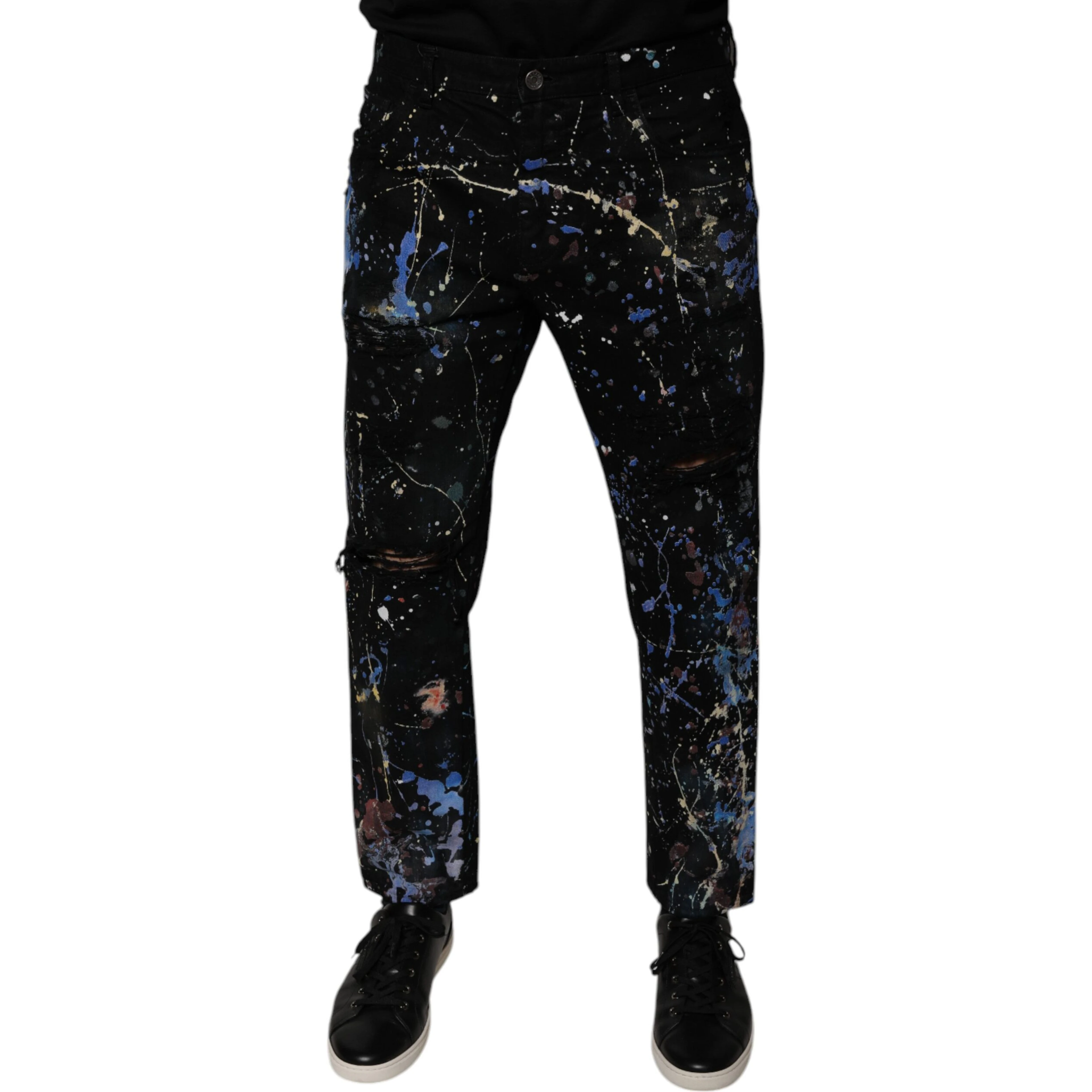 Black Color Splash Cotton Skinny Denim Jeans