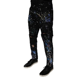 Black Color Splash Cotton Skinny Denim Jeans