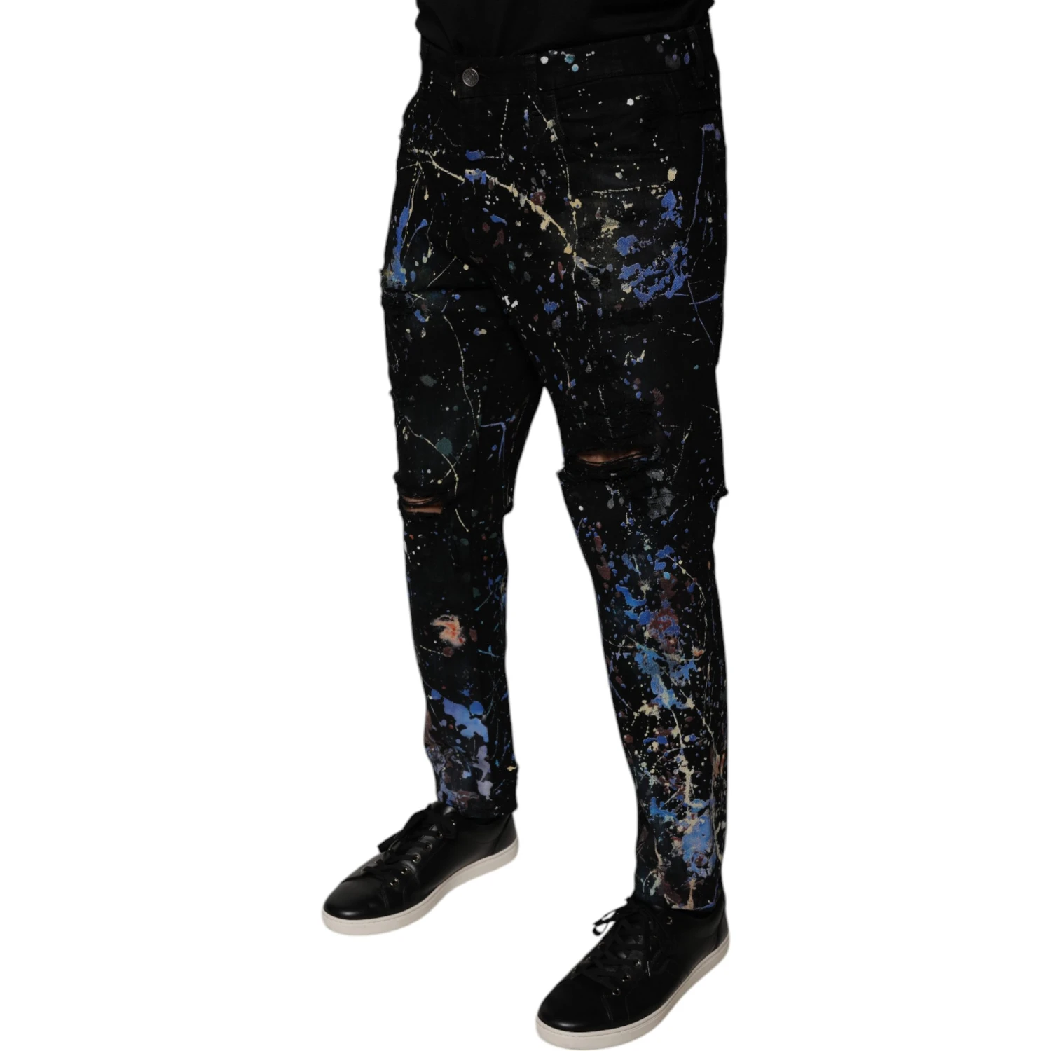 Black Color Splash Cotton Skinny Denim Jeans