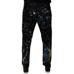 Black Color Splash Cotton Skinny Denim Jeans