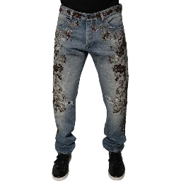 Light Blue Embroidered Skinny Denim Jeans
