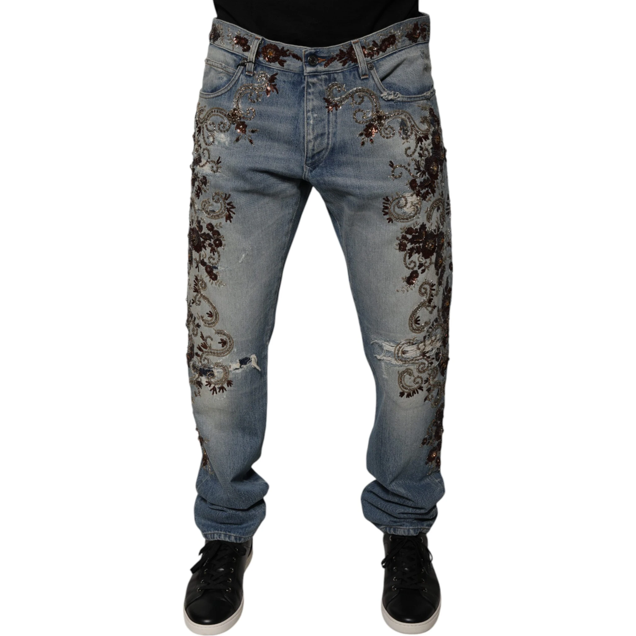 Light Blue Embroidered Skinny Denim Jeans