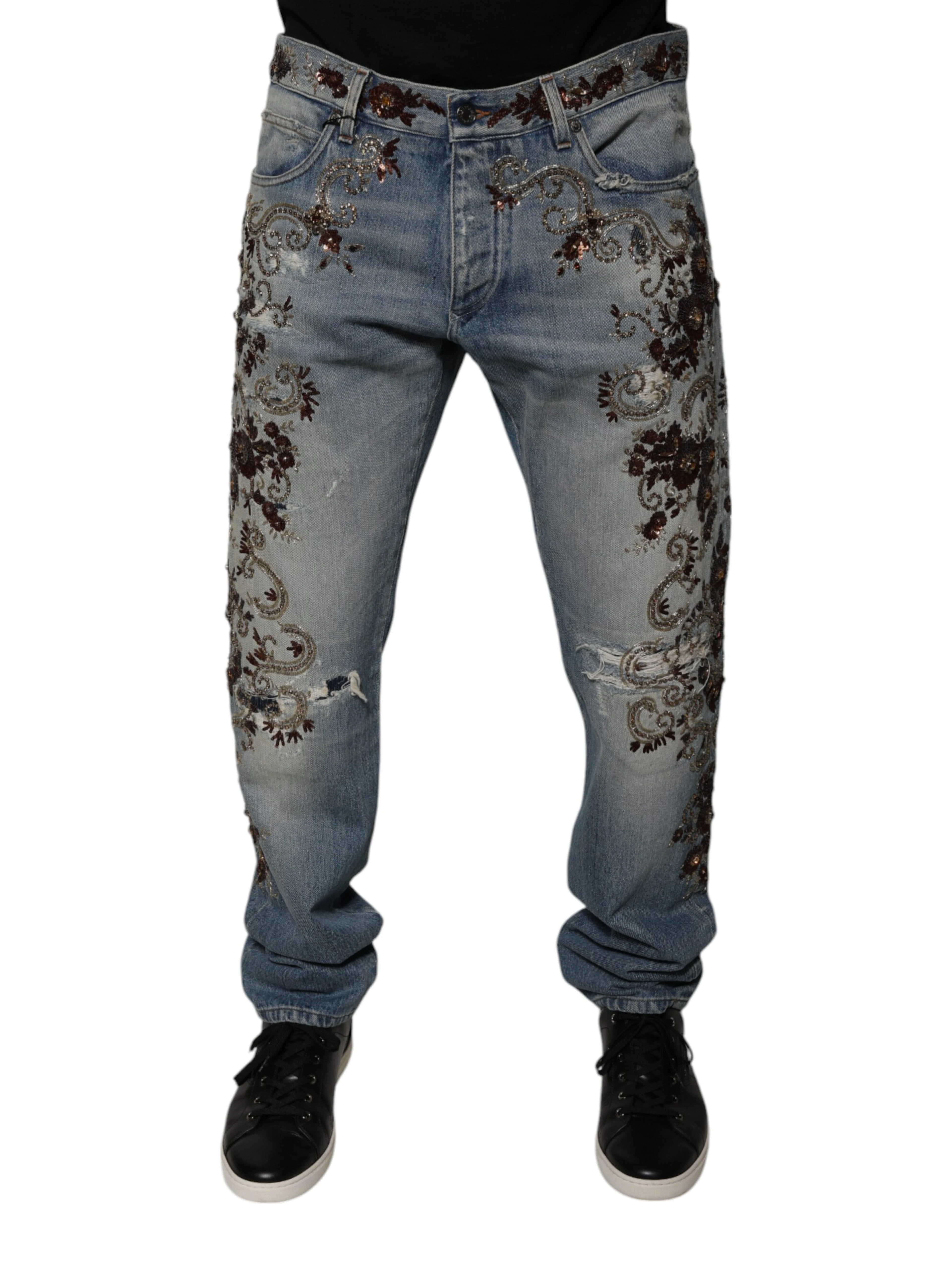 Light Blue Embroidered Skinny Denim Jeans