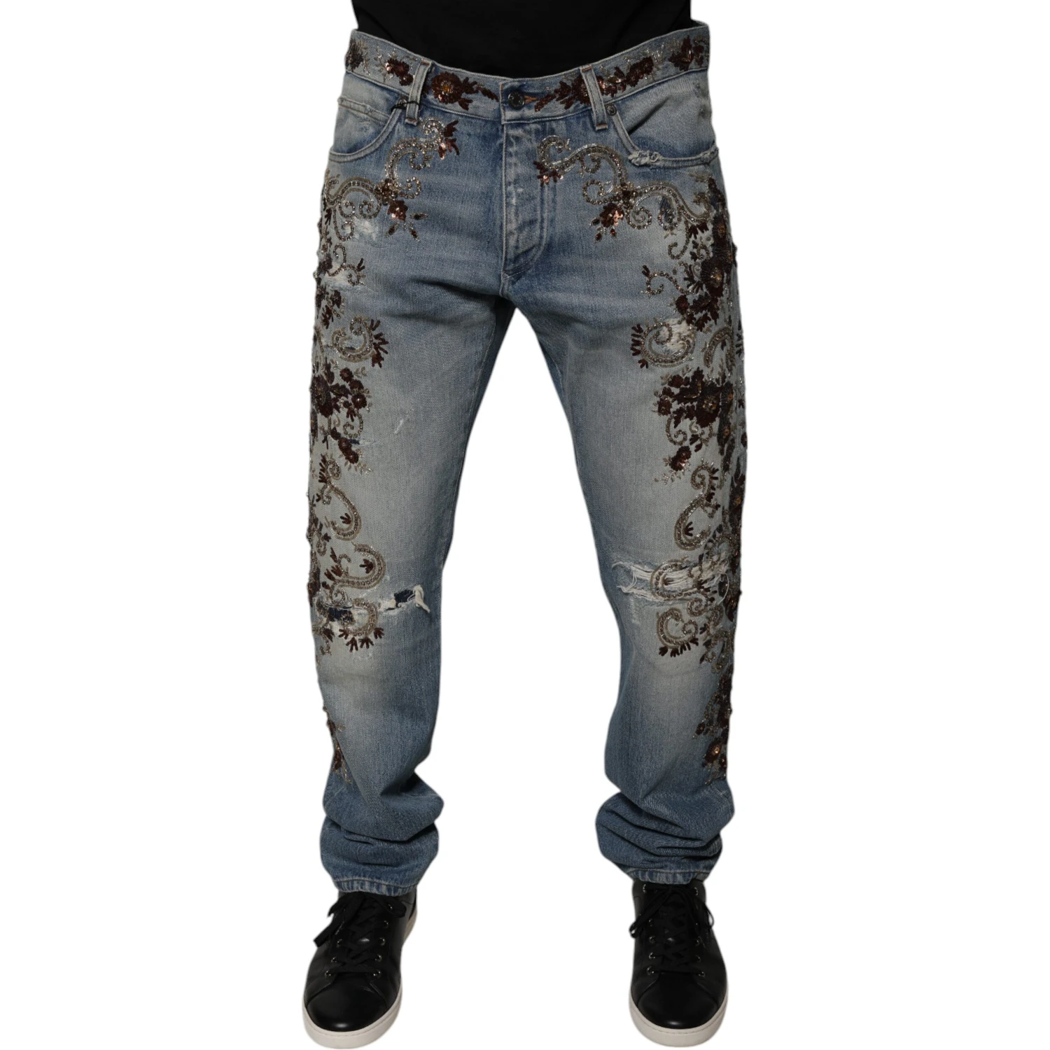 Light Blue Embroidered Skinny Denim Jeans