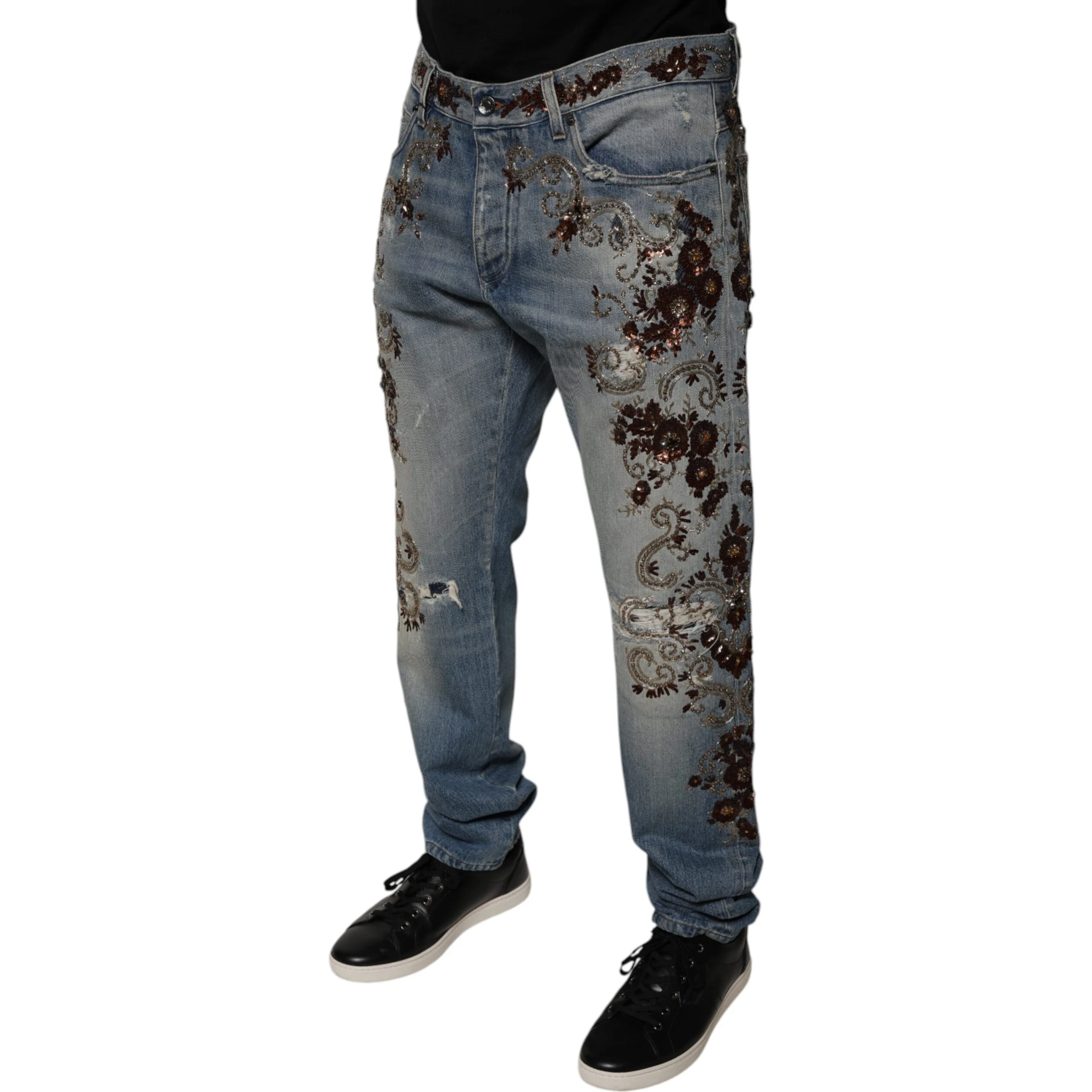 Light Blue Embroidered Skinny Denim Jeans