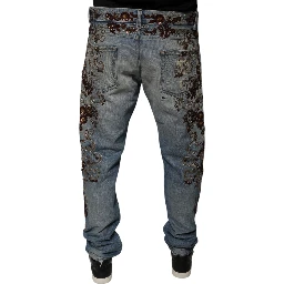 Light Blue Embroidered Skinny Denim Jeans