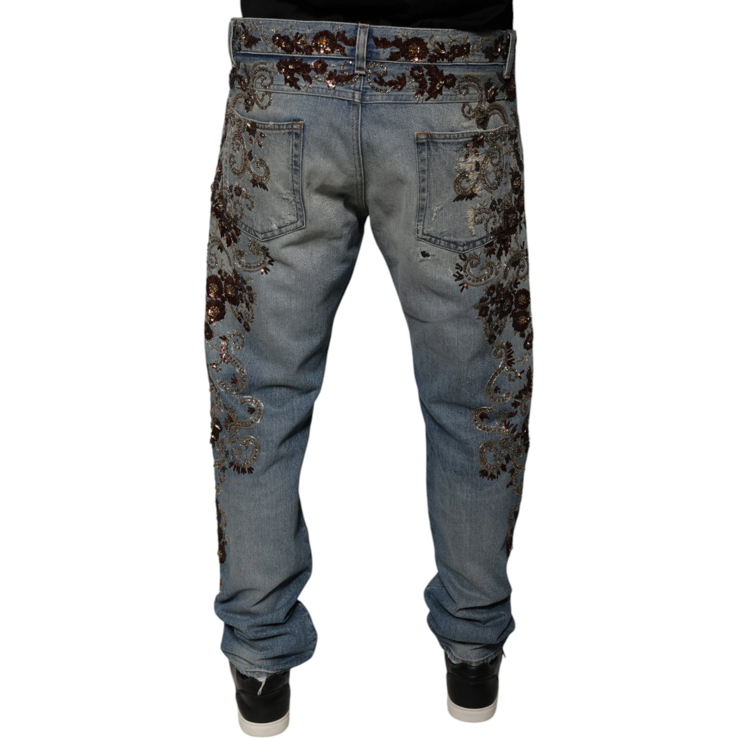 Light Blue Embroidered Skinny Denim Jeans