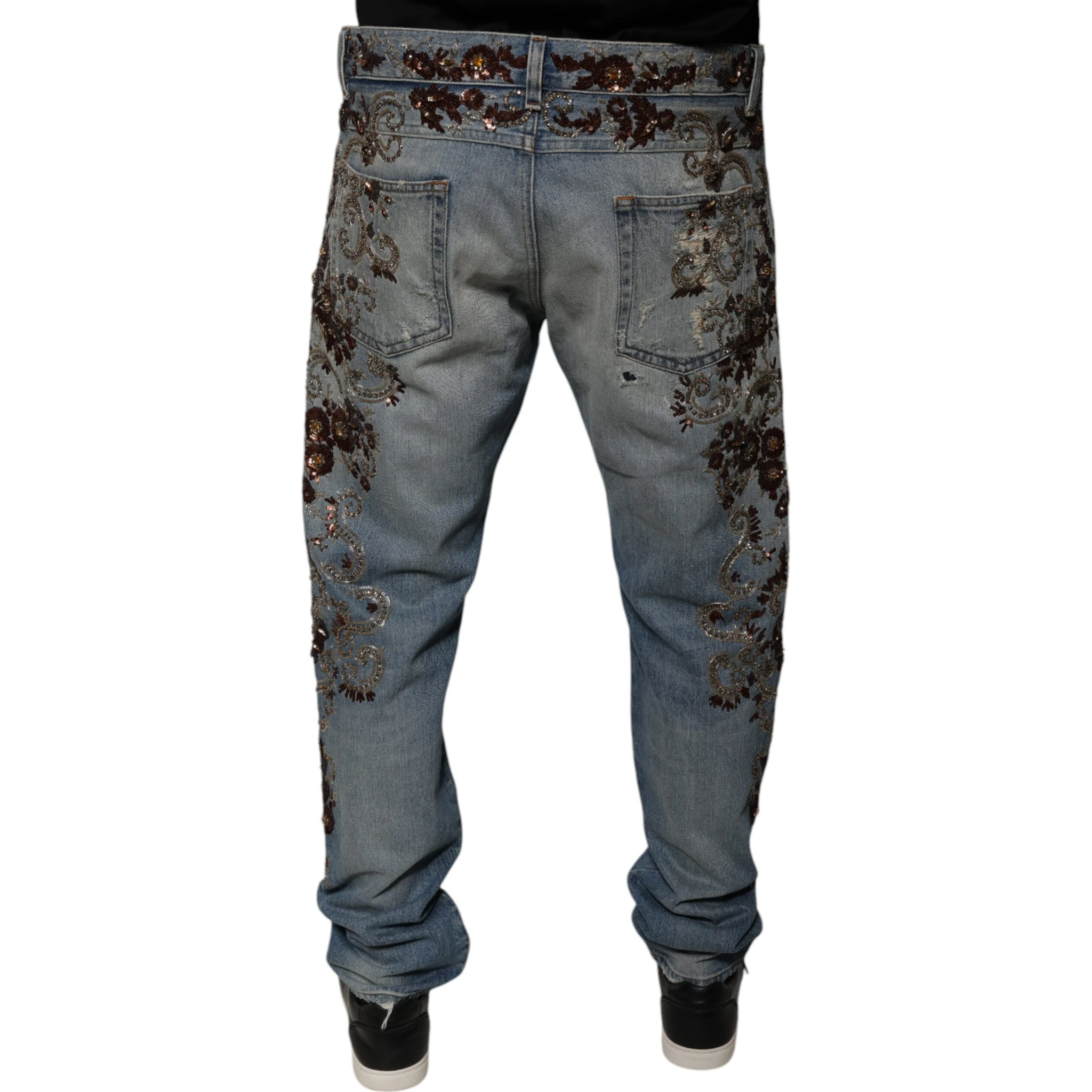 Light Blue Embroidered Skinny Denim Jeans