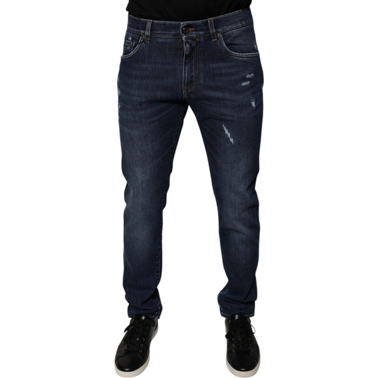 Dark Blue Cotton Logo Skinny Denim Jeans