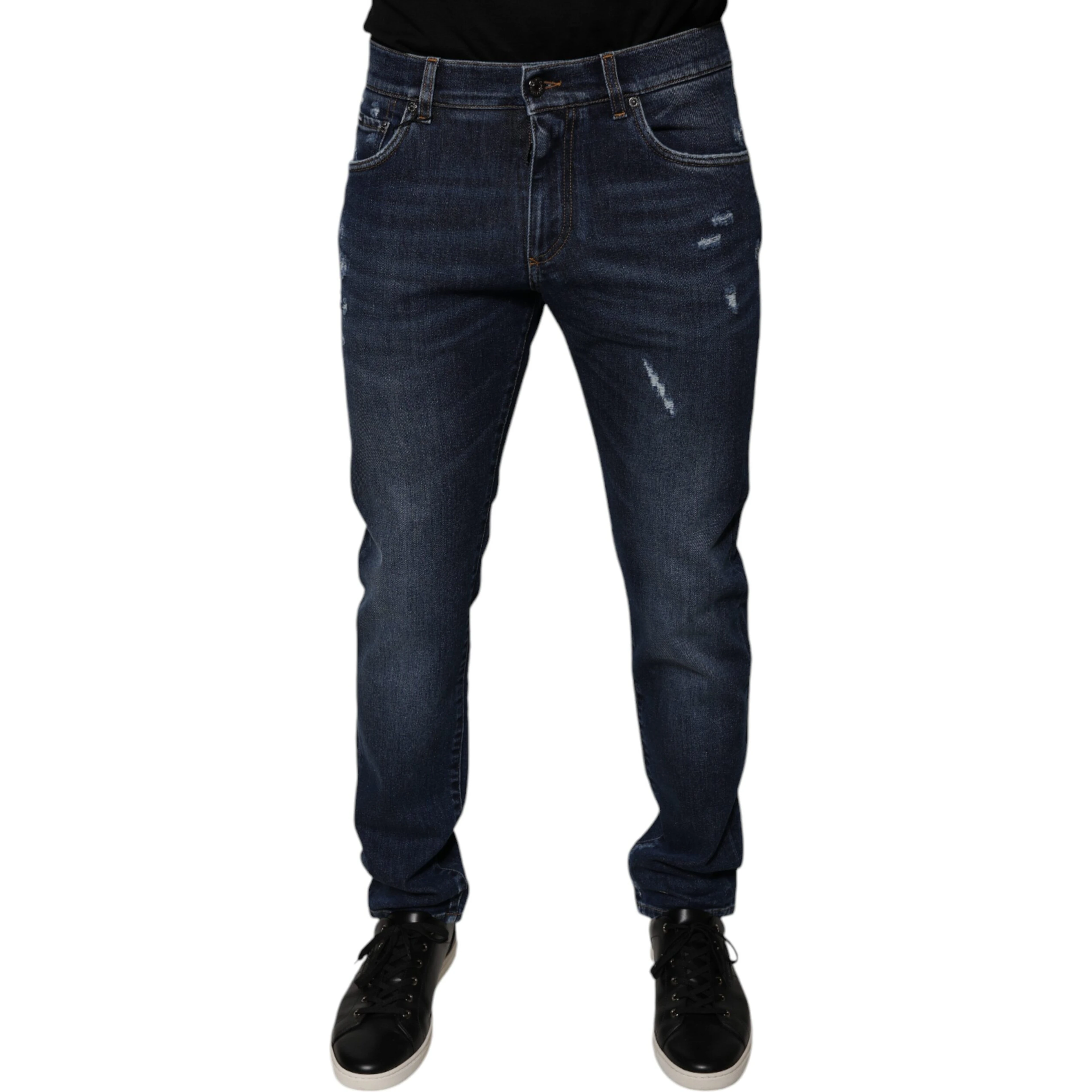 Dark Blue Cotton Logo Skinny Denim Jeans