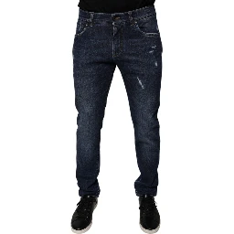 Dark Blue Cotton Logo Skinny Denim Jeans