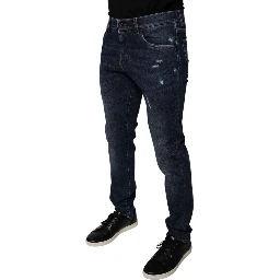 Dark Blue Cotton Logo Skinny Denim Jeans