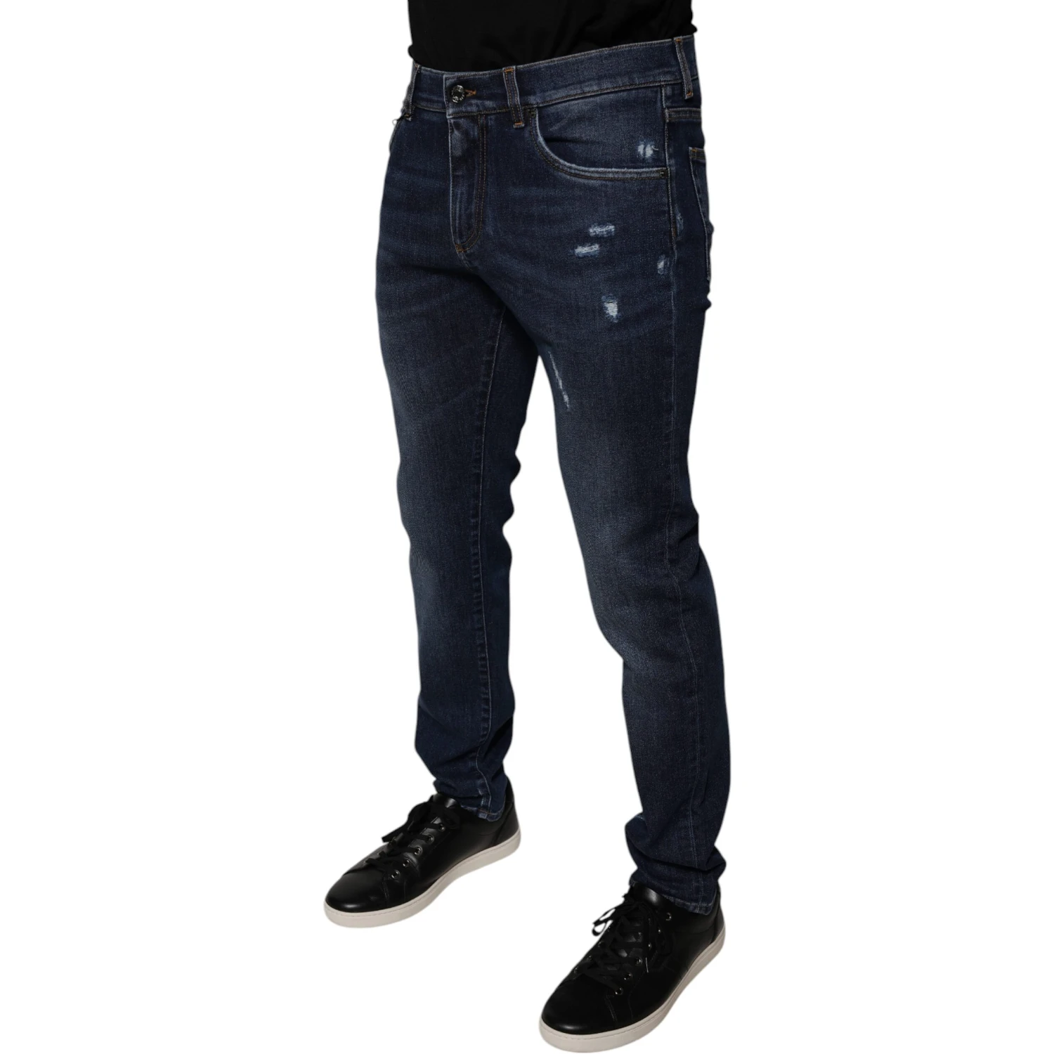 Dark Blue Cotton Logo Skinny Denim Jeans