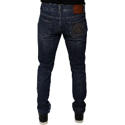 Dark Blue Cotton Logo Skinny Denim Jeans