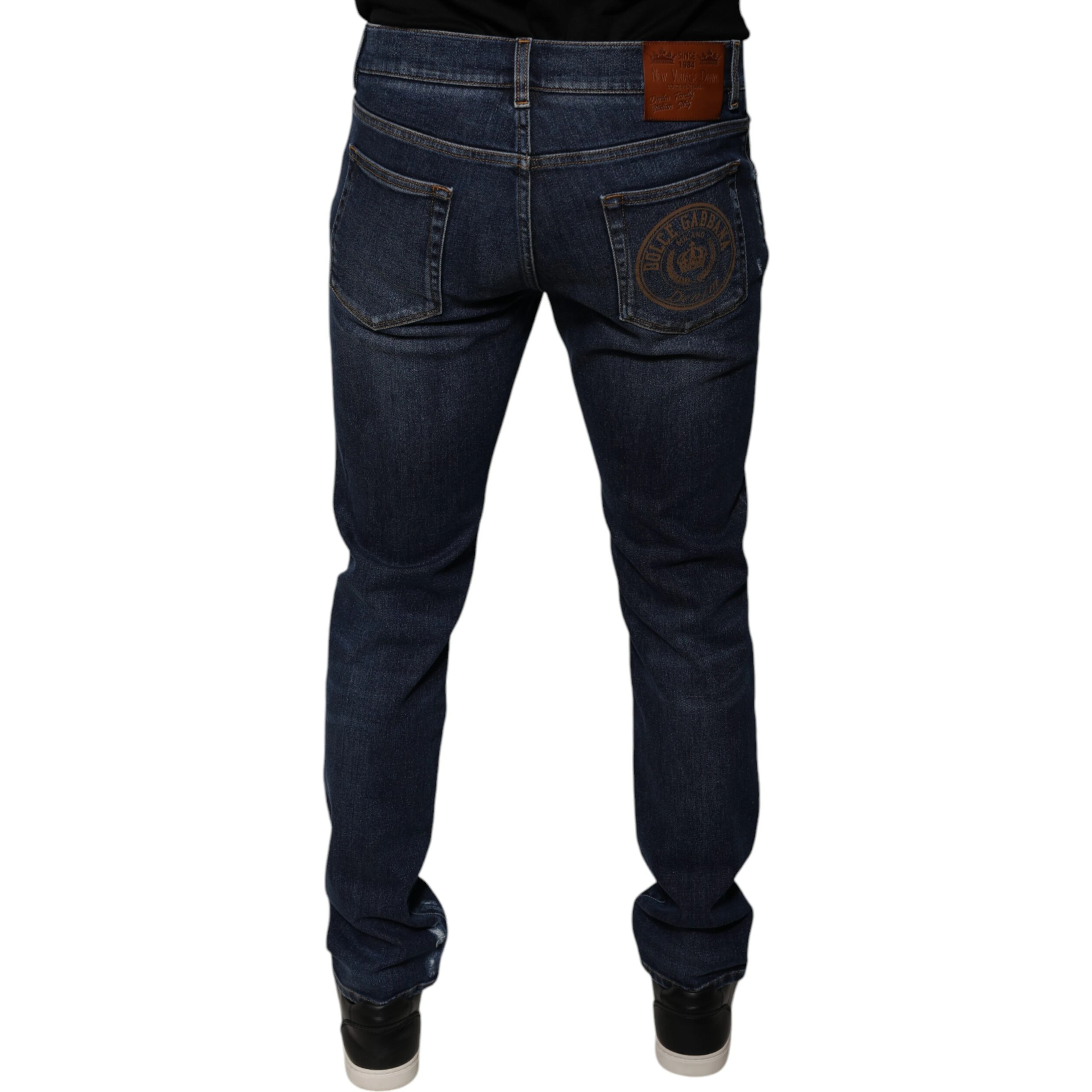 Dark Blue Cotton Logo Skinny Denim Jeans