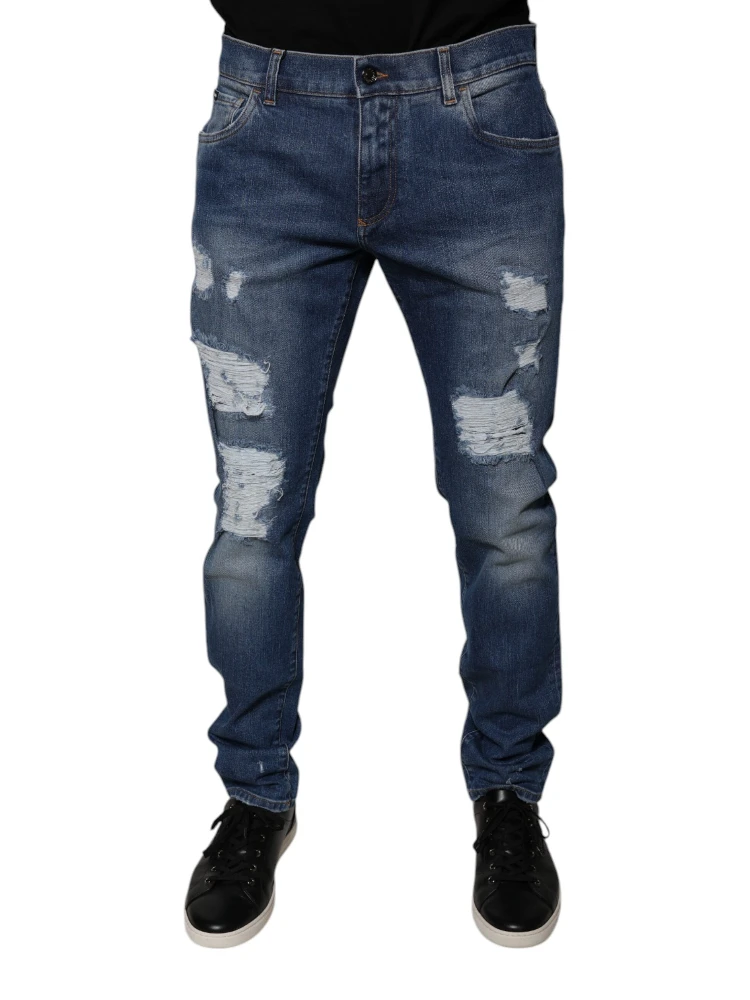 Blue Cotton Tattered Skinny Denim Jeans alternative
