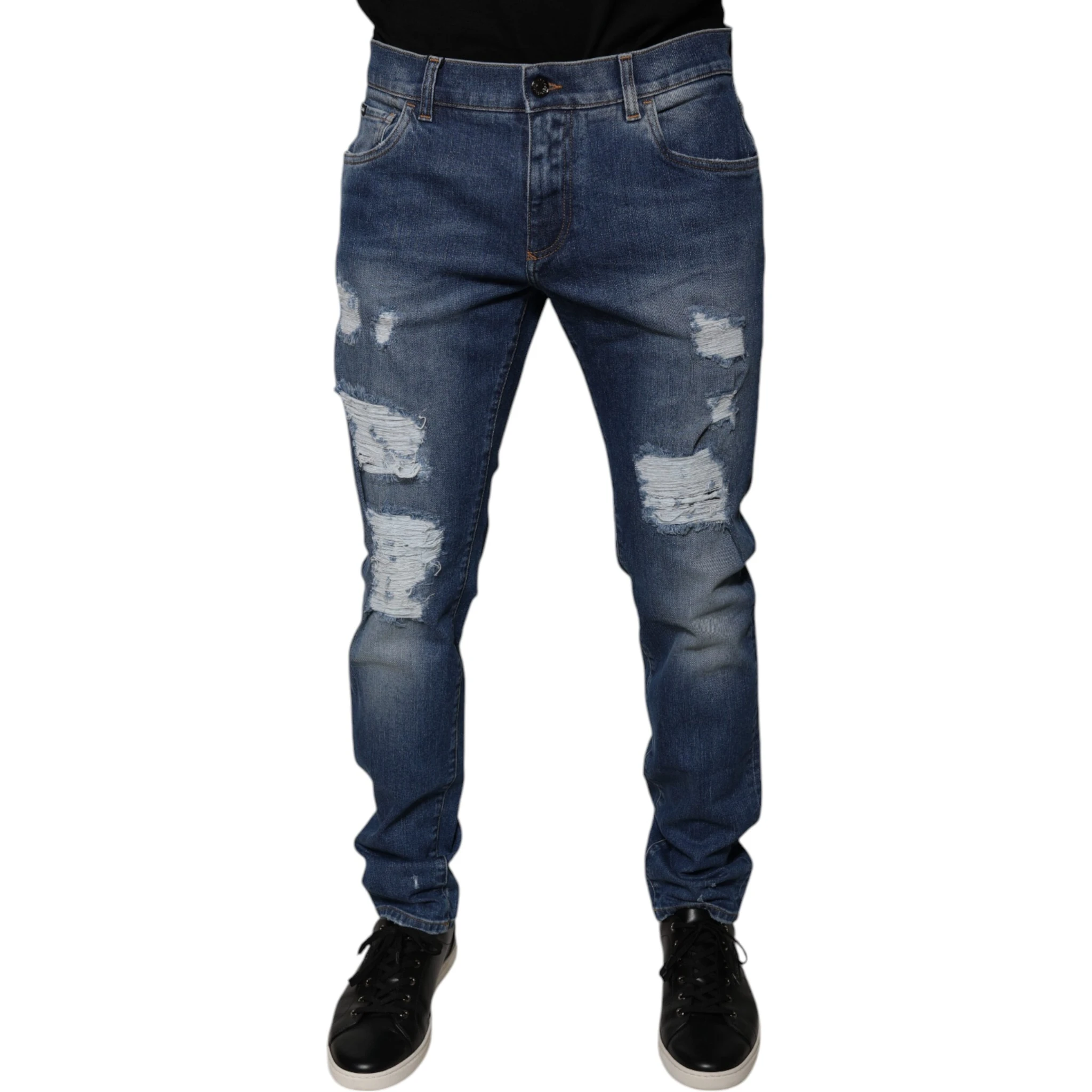 Blue Cotton Tattered Skinny Denim Jeans